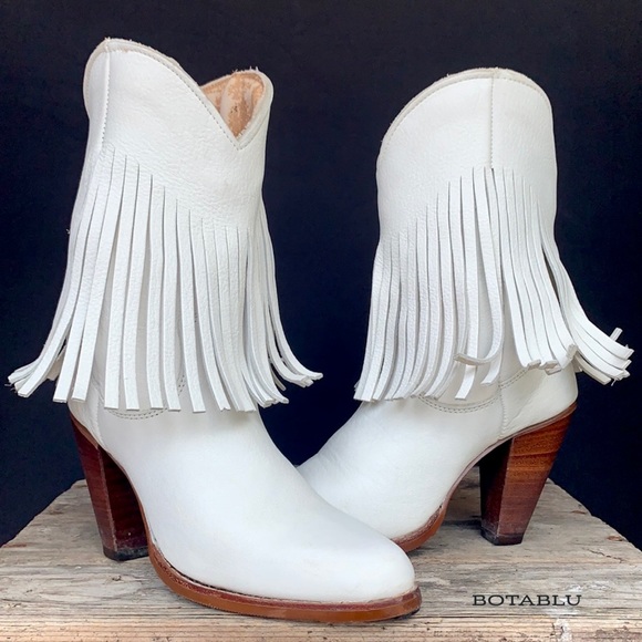 Zodiac Shoes - ZODIAC Vintage White Fringe Leather Cowgirl Cowboy Western Boots Size 7